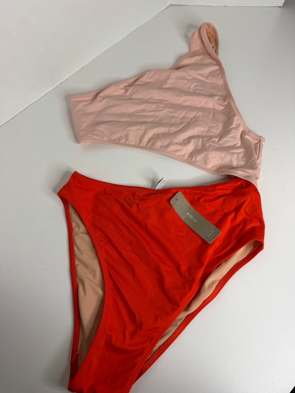 NEW J.Crew Womens One Piece Cut Out Swimsuit Swim Size Small Orange Beige
